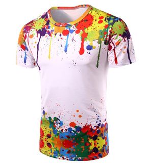 Round Neck 3D Colorful Splash-Ink Print Short Sleeve Men's T-Shirt