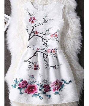Floral Pattern Concealed Zipper High-Waist Dress